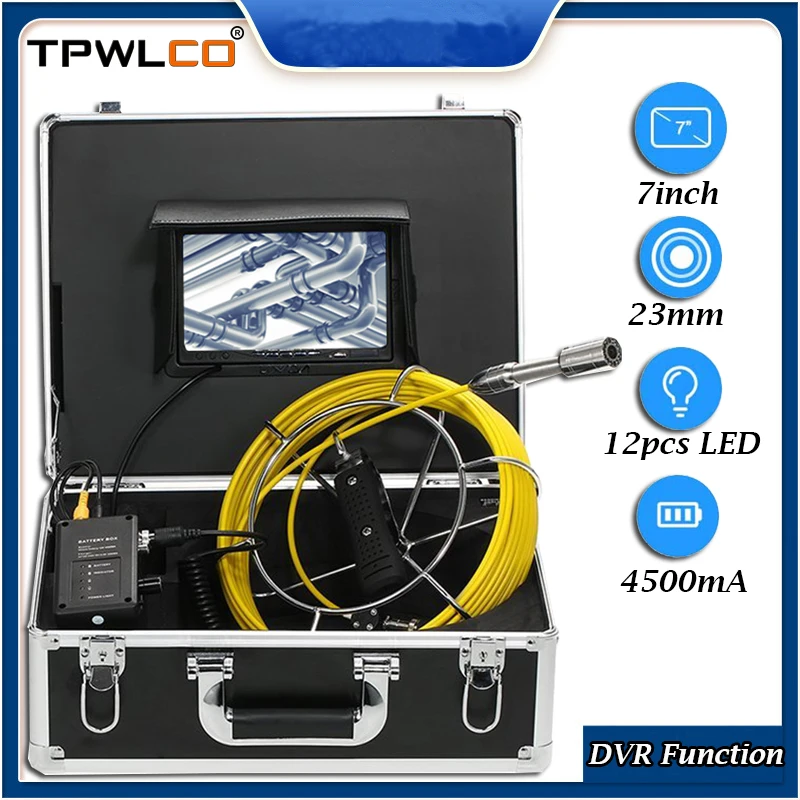 

23mm Waterproof Pipeline Industrial Video Camera 7inch Monitor Endoscope Sewer Drain Pipe Inspection System 20m Cable With DVR