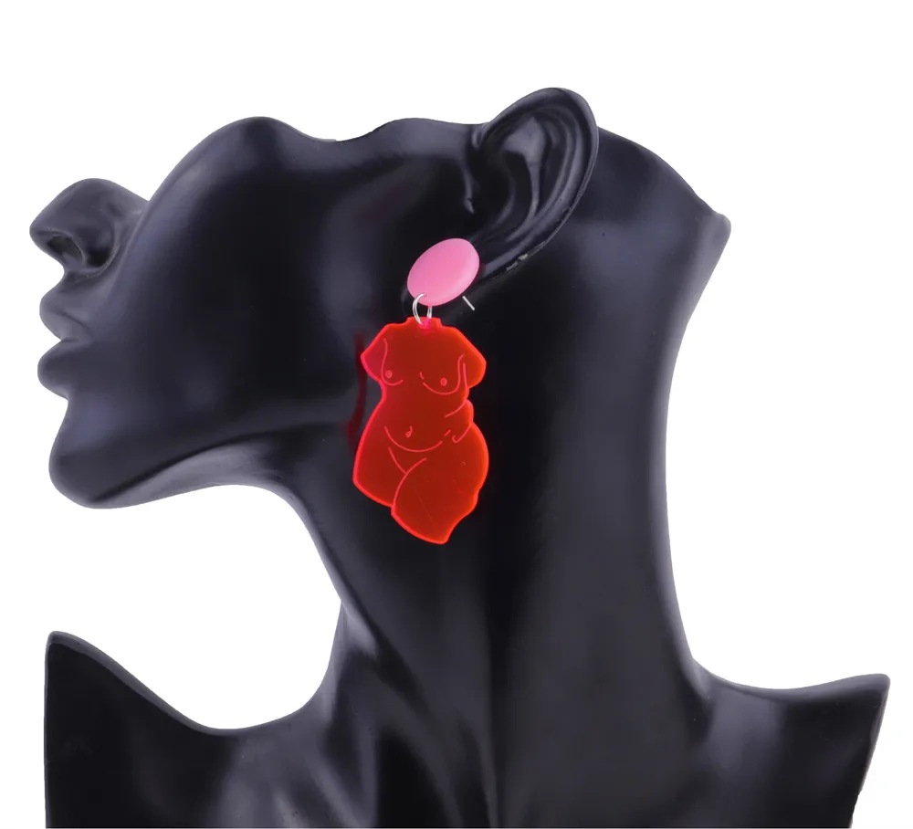 FishSheep Neon Color Naked Body Acrylic Earrings Transparent Fluorescence Round Oval Drop Earrings Women 2024 Fashion Jewelry