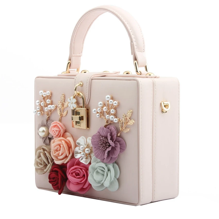 

Handbag lock small box bag diamond-studded flowers portable small square bag European style single shoulder messenger chain