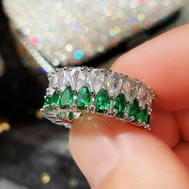 Huitan Luxury Promise Rings for Women Full AAA Water Drop Cubic Zirconia Bling Bling Wedding Accessories Fashion Design Jewelry