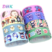 DHK 50yards Animals Panda Sloth Hedgehog Sheep Printed Grosgrain Ribbon Accessory Hairbow Headwear Decoration DIY Craft S1526