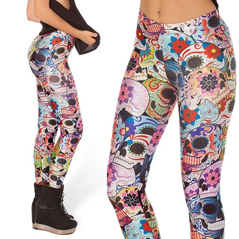 Skeleton SKULL สำหรับสตรี Leggings Jeggings ผู้ใหญ่กางเกงเลคกิ้งเซ็กซี่กางเกงพิมพ์ Legging