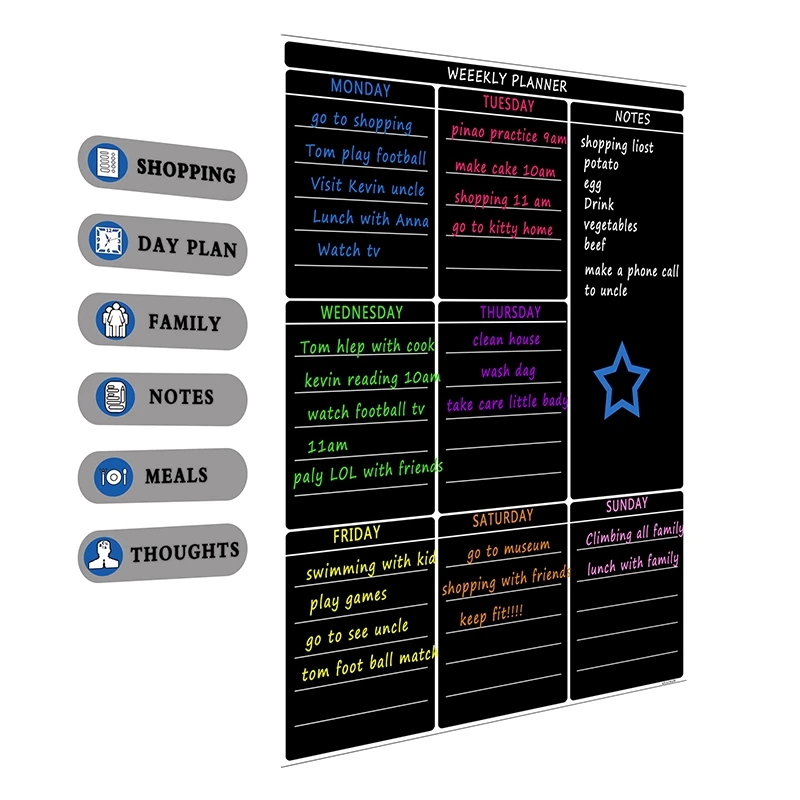 Magnetyczna tablica ścieralna na sucho lodówka do kuchni tygodniowy kalendarz z białą tablicą przydatne planowanie Menu zakupy spożywcze List