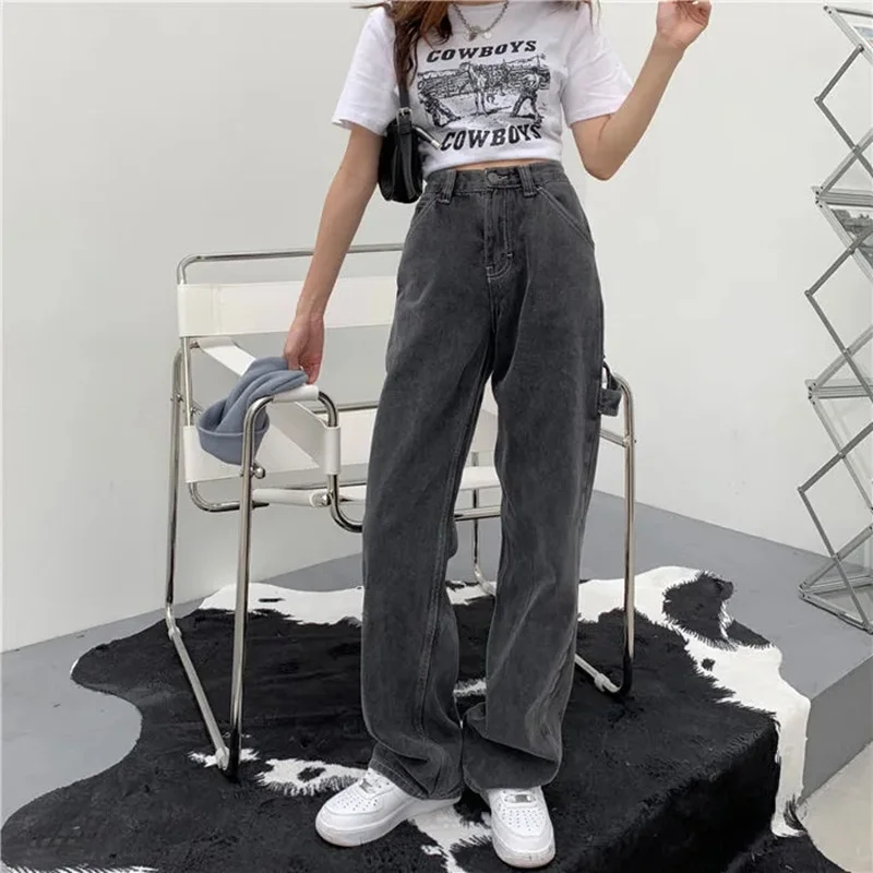 Wide Leg Black High Waist Women Jeans Denim Clothing Blue Streetwear Vintage Quality Harajuku Straight Pants