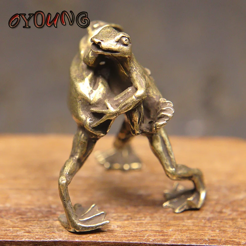 Vintage Pure Copper Solid Frogs Wrestling Tea Pet Statue Brass Animal Table Ornament Accessories Home Decoration for Living Room