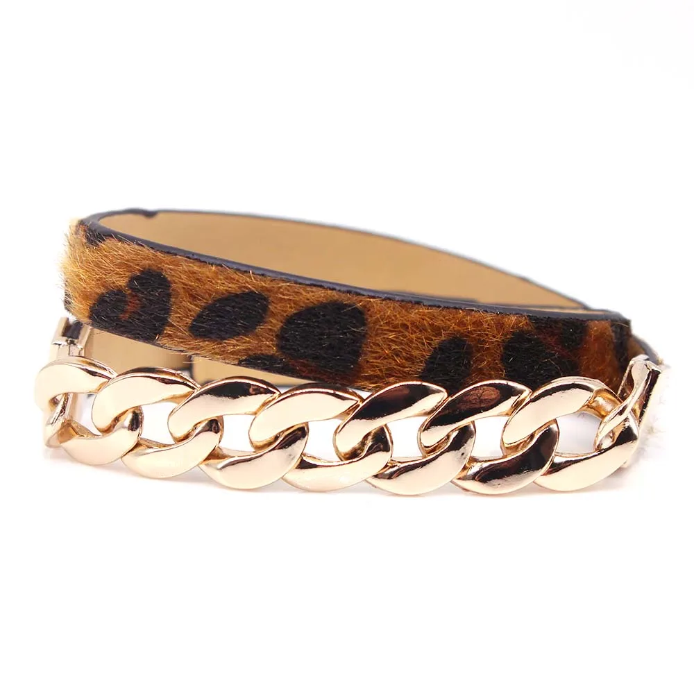TOTABC Fashion Retro Leopard Print Double Surround Leather Bracelets For Women Unisex Bangles Pulseiras Jewelry