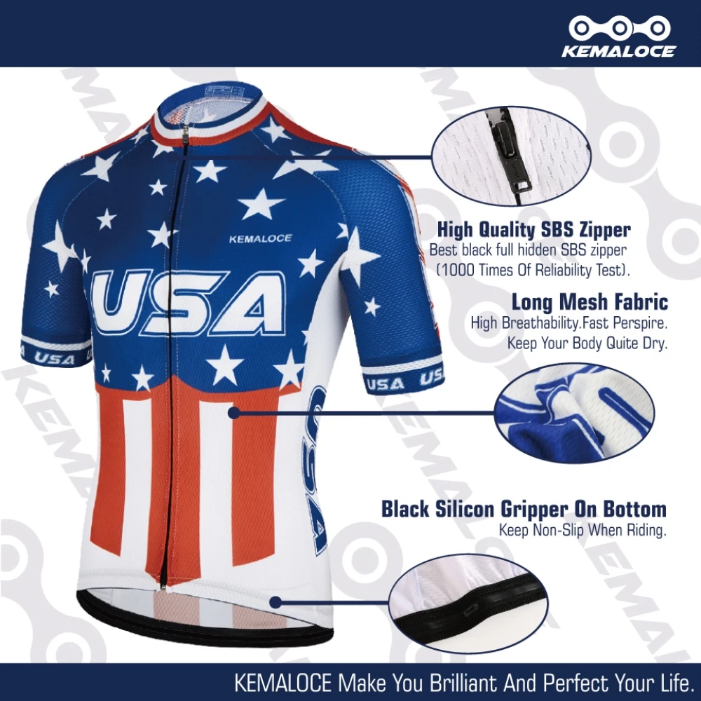 KEMALOCE Bike Jersey USA Navy International New American Sport Dirt Outdoor Cycle Uniform Short Sleeve Pro Team Bicycle Clothes