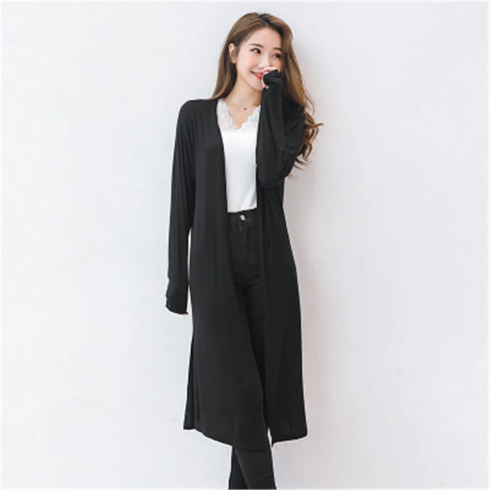 2024 Autumn Women Modal Long Cardigan Ladies Solid Color Shawl Outerwear Female Sweater Cardigans Women Casual Loose Thin Coat