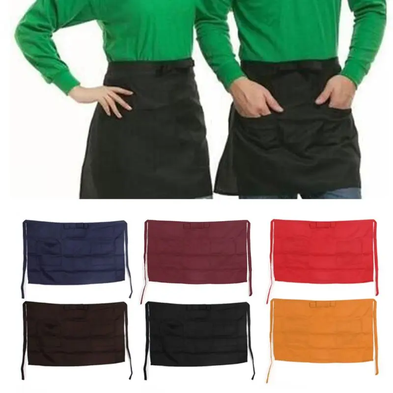 New 6 Colors Bar Pub Kitchen Cotton Bow Short Half Waist Apron Cafe Server Waiter Waitress