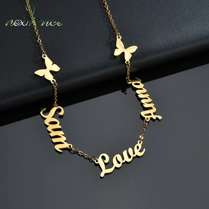 

Nextvance Customize Name butterfly Necklace Personalized Stainless Steel Pendant Necklace Lover Women Family Birthday Gift