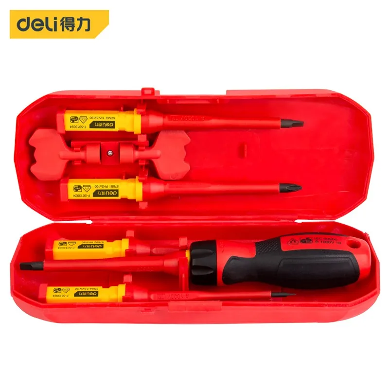 

deli Insulated Screwdriver Set CR-V Screw Magnetic Phillips Slotted Screwdrivers VDE Electrician Durable Hand Tools 1000V