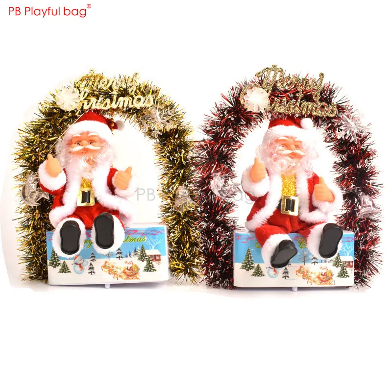 

Playful bag Christmas Colorful lighting Santa Music action figure Santa New Year ornament Children toy Merry Christmas AA22