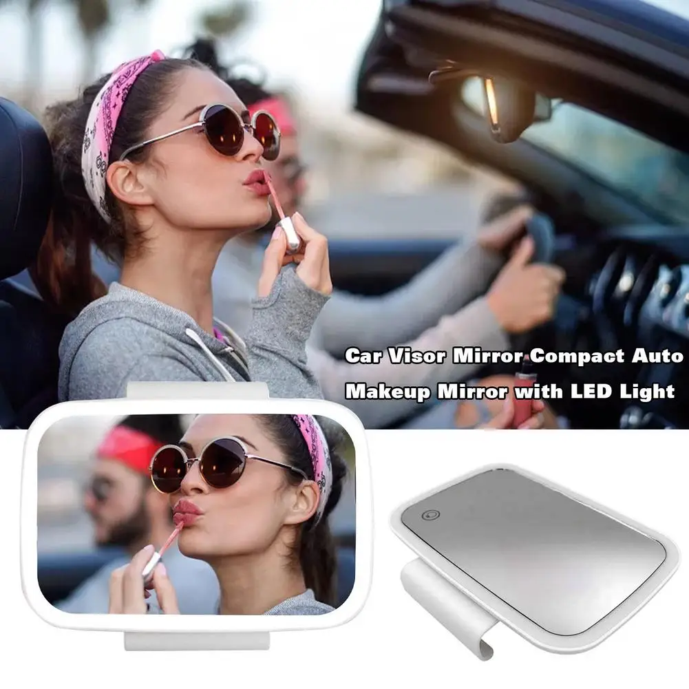 Silver-plated Glass Car Sun Visor Mirror With 400mAh Battery Makeup Rear View Mirror With LED Light Universal Baby Car Mirror