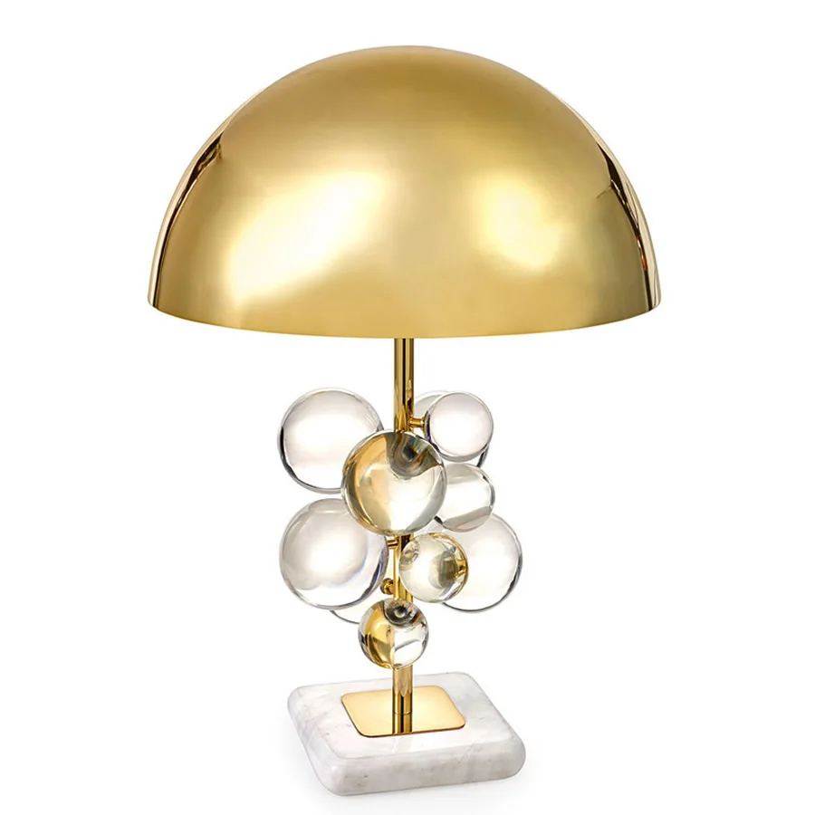 Lampada da scrivania colorata con sfera di cristallo Lampada da tavolo Lampada da comodino Luce notturna Paralume dorato Lampada da tavolo moderna