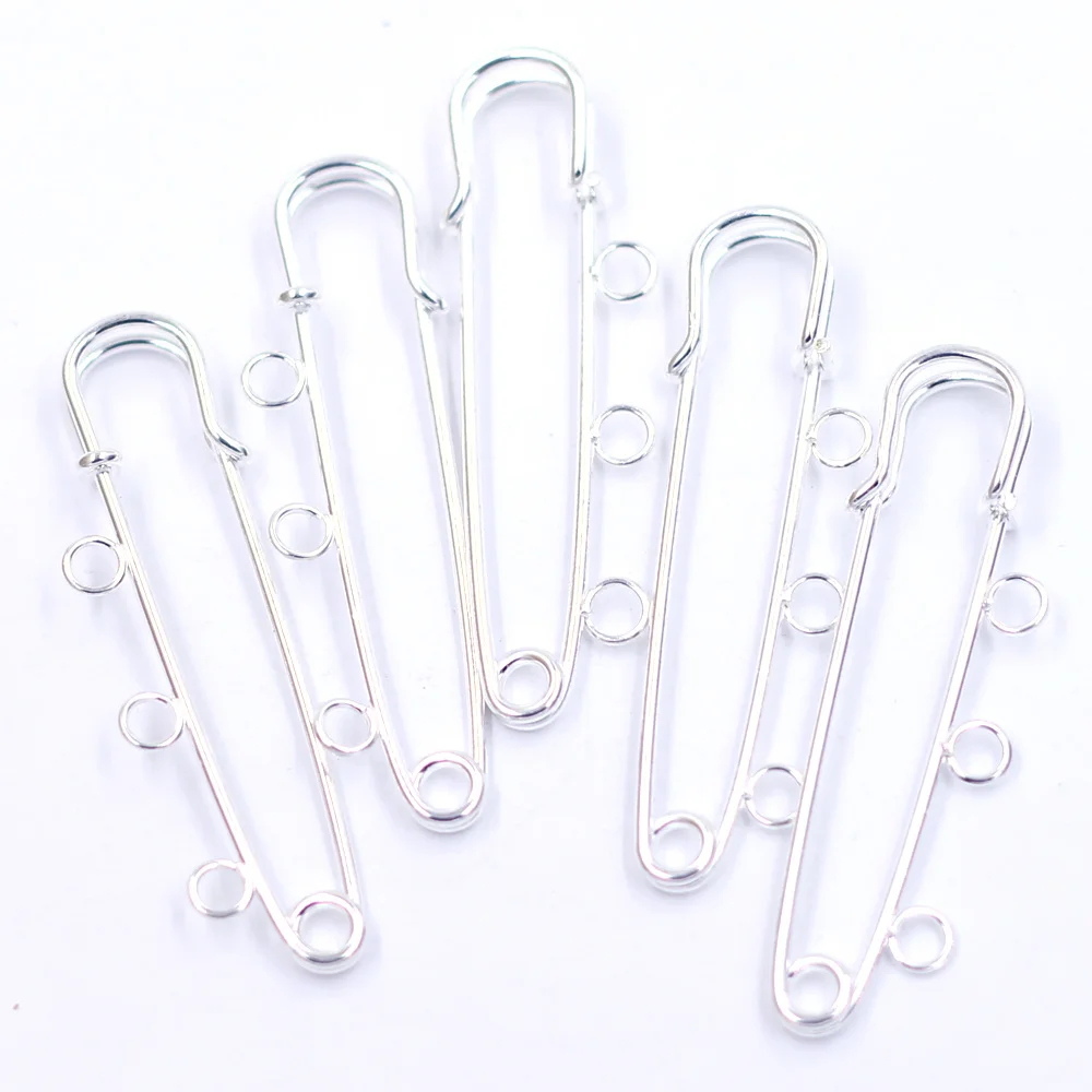 10Pcs Safety Pins Brooches Connectors Alloy Bronze Gold Silver Plated 3 Holes For Jewelry DIY Craft Sewing Apparel Finding