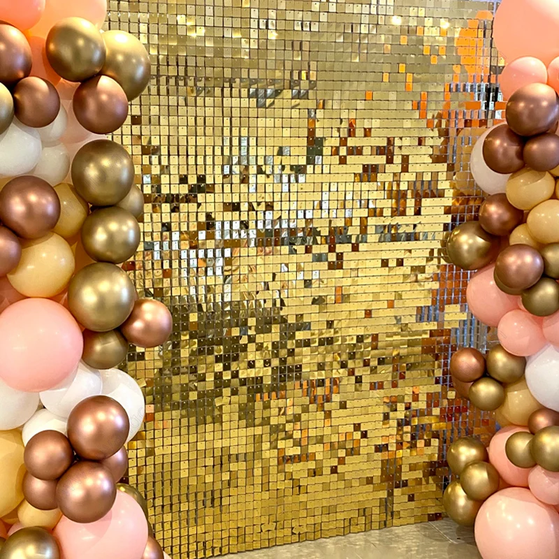 Gold Color Sequin Panel Wedding Backdrop Rainbow Crystal Grid Adverting Signs Shop Window Background Glam Shimmer Sequin Wall