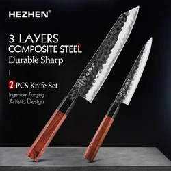 HEZHEN 2PC Kitchen Knife Set Chef Utility Professional Clad Steel Japanese Cook knife For Meat Kitchen Knife