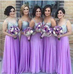 Robe demoiselle d'honneur Purple Bridesmaid Dresses Long 2019 Sequin Silver Wedding Party Dress Chiffon Bruidsmeisjes Jurk