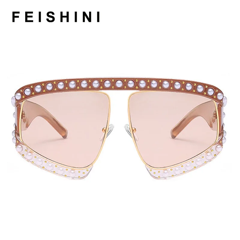 FEISHINI Stars Shine Plastic Big Frame Festival Celebrity Oversized Sunglasses Ladies Fashion Women Glasses UV Protector