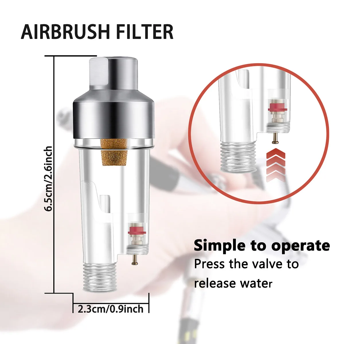 Airbrush Tool In-Line Mini Air Filter and Oil Water Separator with 1/8 Inch Female Threads for Airbrush and Hoses Connect