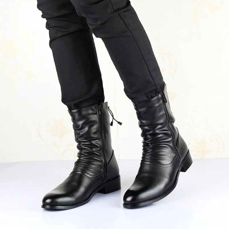 men's fashion party prom dress long motorcycle boots autumn winter shoes cowboy original leather boot handsome high botas hombre