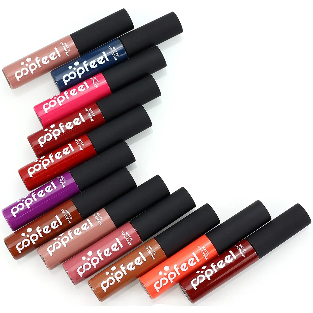 Brand Makeup Waterproof batom Tint Lip Gloss Red Brown Nude Long Lasting Popfeel Brand Liquid Matte Makeup Lipstick