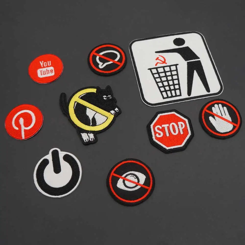 Warning Embroidery Patch Prohibition Sign Iron On Backing To Sticker DIY Jacket Laptop Phone