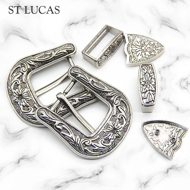 1 set 2.5CM vintage retro metal belt buckle for belt shoes bag DIY leather craft set antique silver color garment accessories