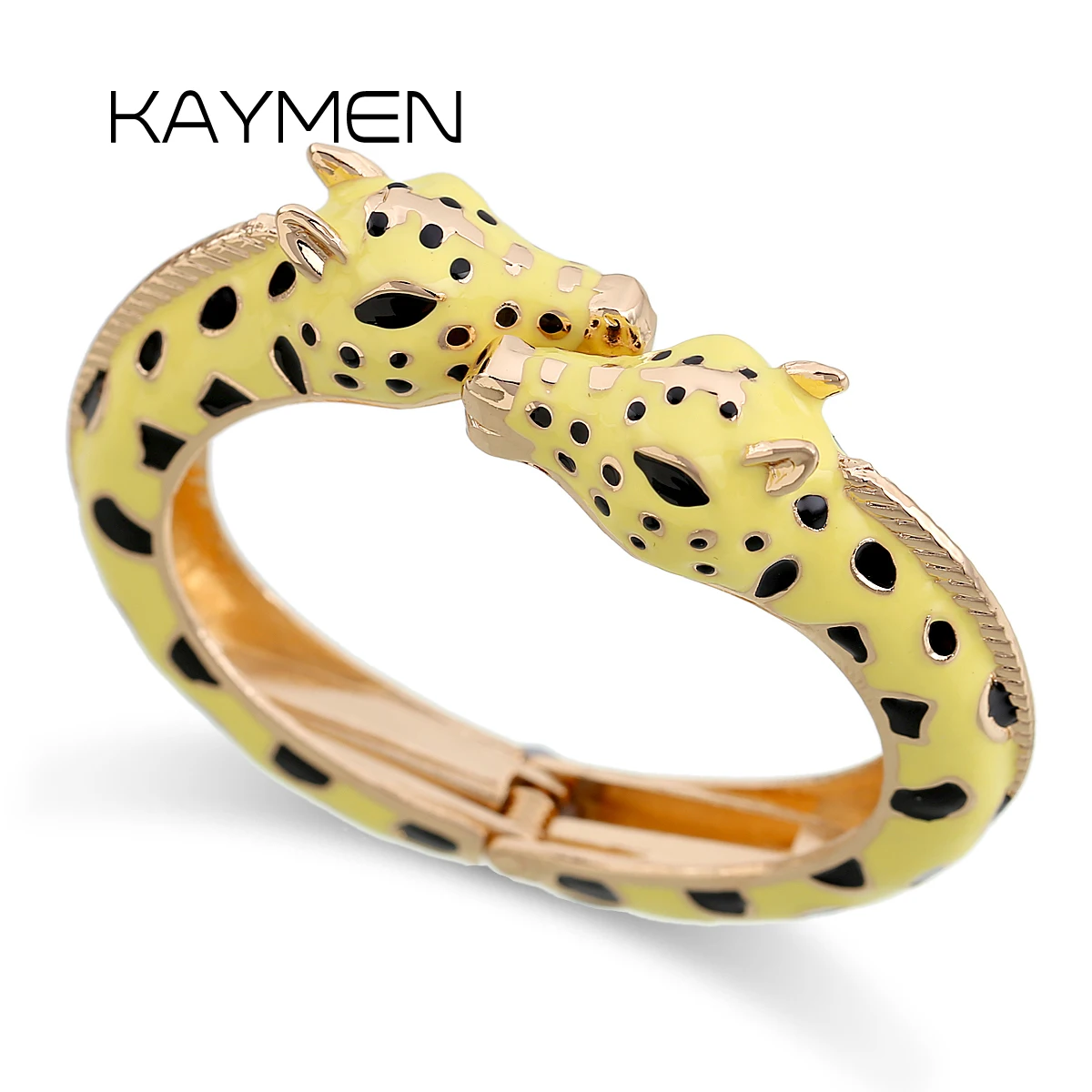 KAYMEN New Arrived Fashion Statement Cuff Bracelet Enamel Bangle for Women Grils Metal Gold Plated Giraffe Animal Bracelet