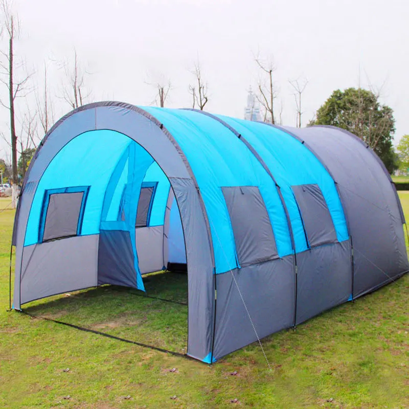 

Large Camping Tent Waterproof Fiberglass Pole 5-8 People Family Tunnel 10 People Tent Equipment Outdoor Mountaineering Party