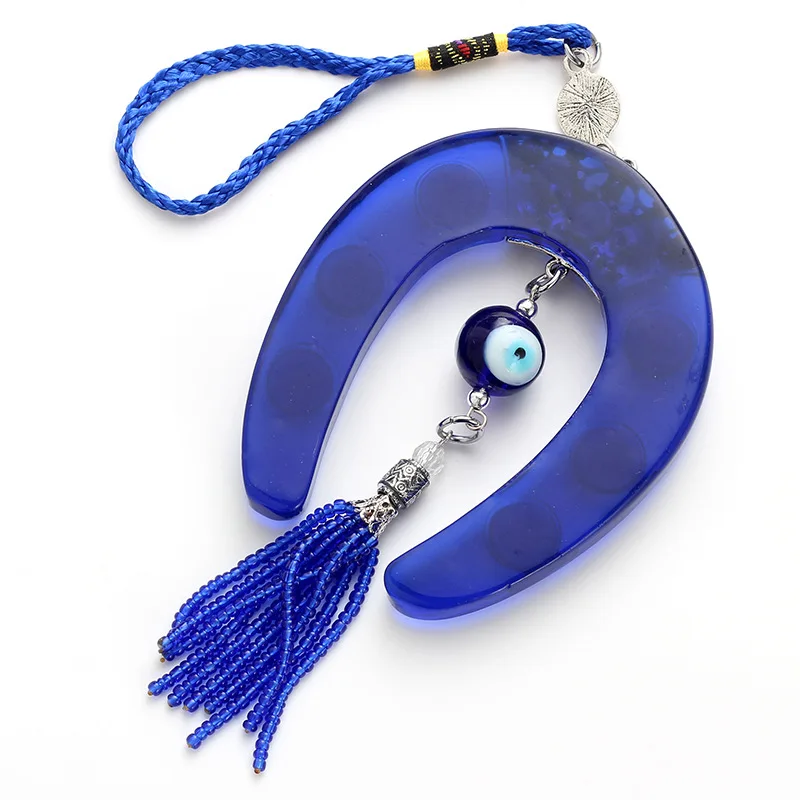 Eye Blauw Hoefijzer Vorm Charme Auto Sleutelhanger Sieraden Hanger Met Bule Eye Bead