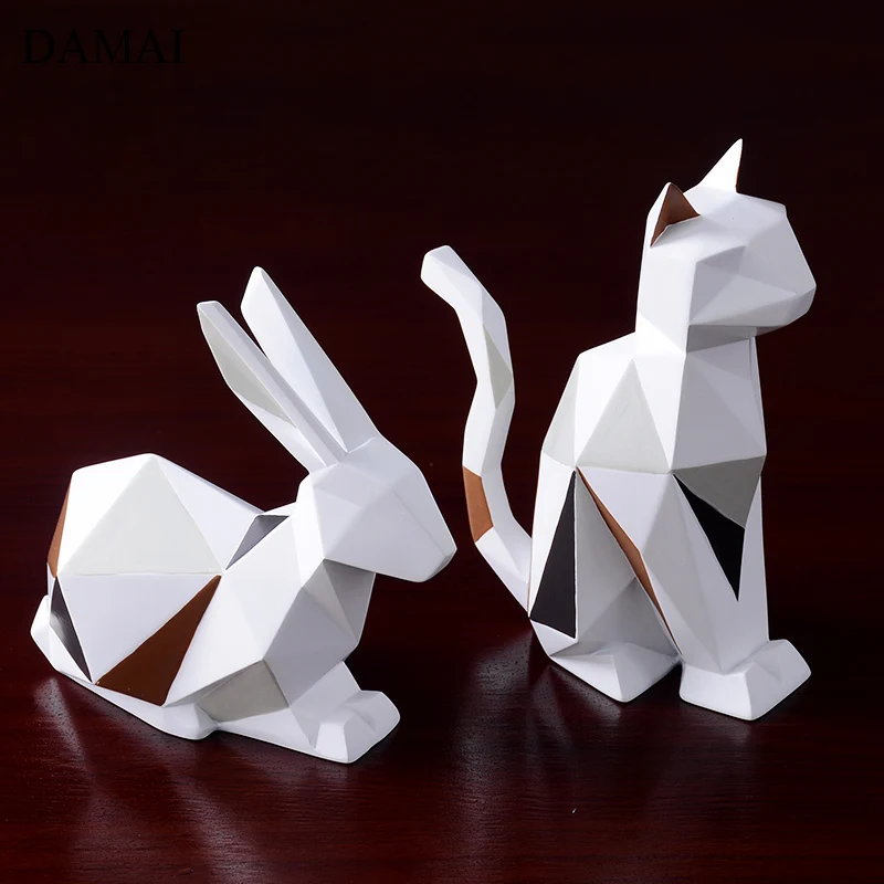 Cat Decoration Ornaments Modern Simplicity Geometry Design Rabbit Statue Coffee Table Bunny Figurines Home Decor Miniatures