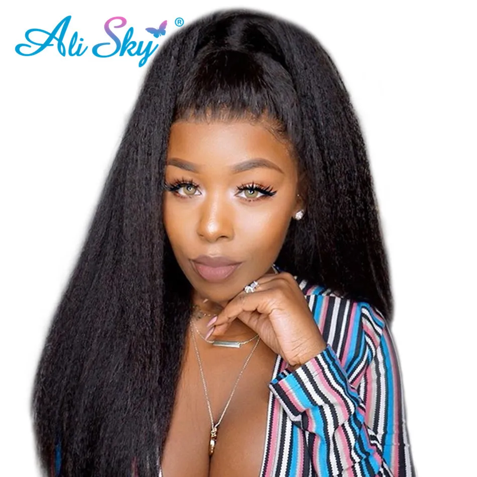 Long 28 30inch Kinky Straight Wig 13x6 13x4Lace Front Yaki Human Hair Wig For Black Women HD Transparent 4x4 5x5 Lace Wig