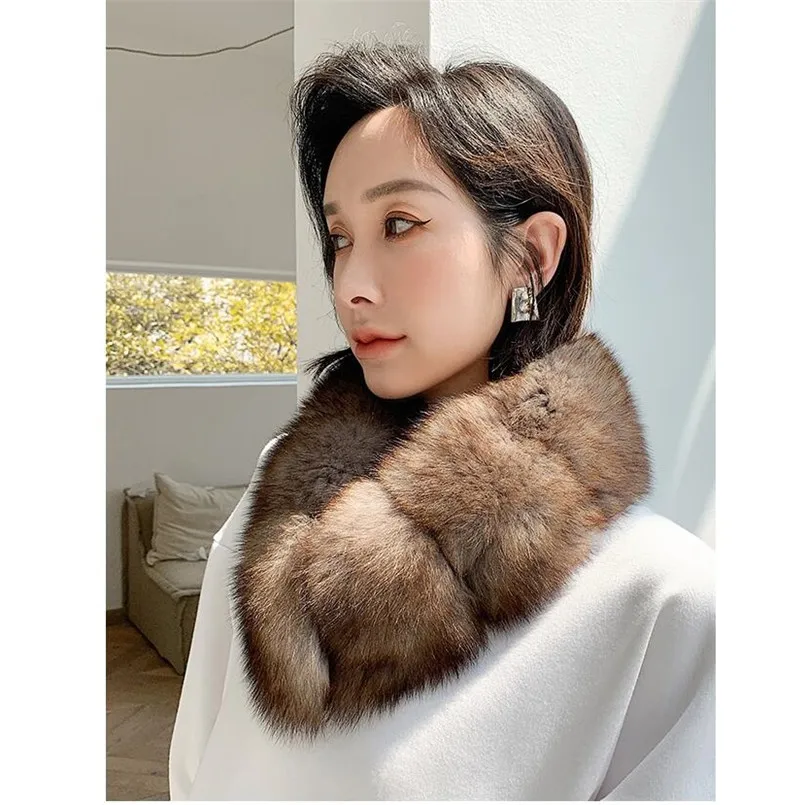 Luxury Real Fox fur Scarf Lady Sable Color Women Winter Warm Fur Collar With Magnet fasten Wraps Rings