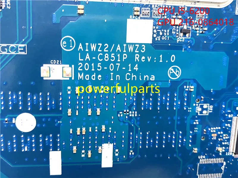 Imagem -03 - Placa-mãe para Lenovo Ideapad 50015isk Aiwz2 Aiwz3 La-c851p I56200 I7-6500u Vga Trabalhando Bem