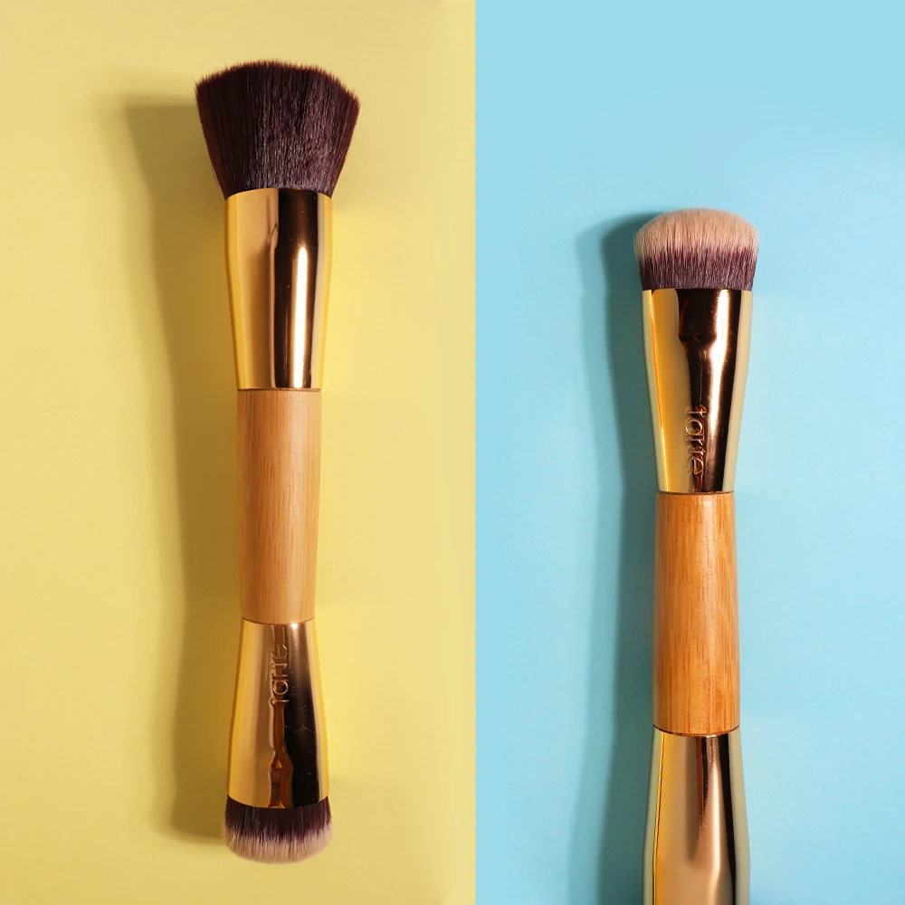 Double Ended Makeup Brush Bamboo Angled Contour Brush Precision BB Cream Liquid Foundation Makeup Brushes Gold