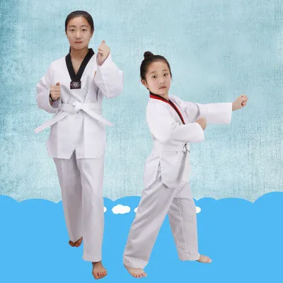 Traditional White Taekwondo Uniform Unisex Children Adult Suit Karate Judo Dobok WTF Karate Clothes Long Sleeve Fitness Training