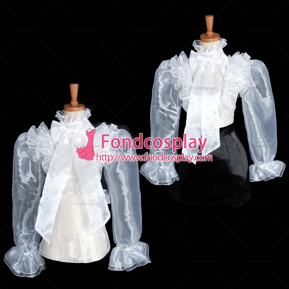 

fondcosplay adult sexy cross dressing sissy maid short white Organza Blouse transparency lockable shirt CD/TV[G1626]