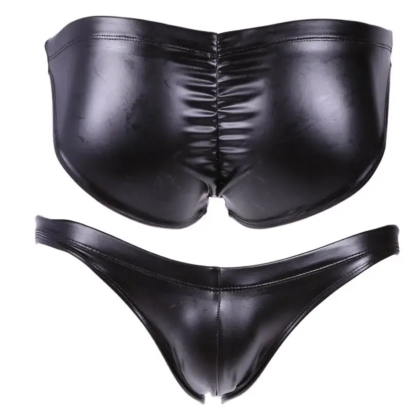 Plus Size Faux Oil Latex PU Leather Convex Pouch Briefs Men Underwear Bikini Calzoncillos Hombre Calcinha Panties Lingerie Braga