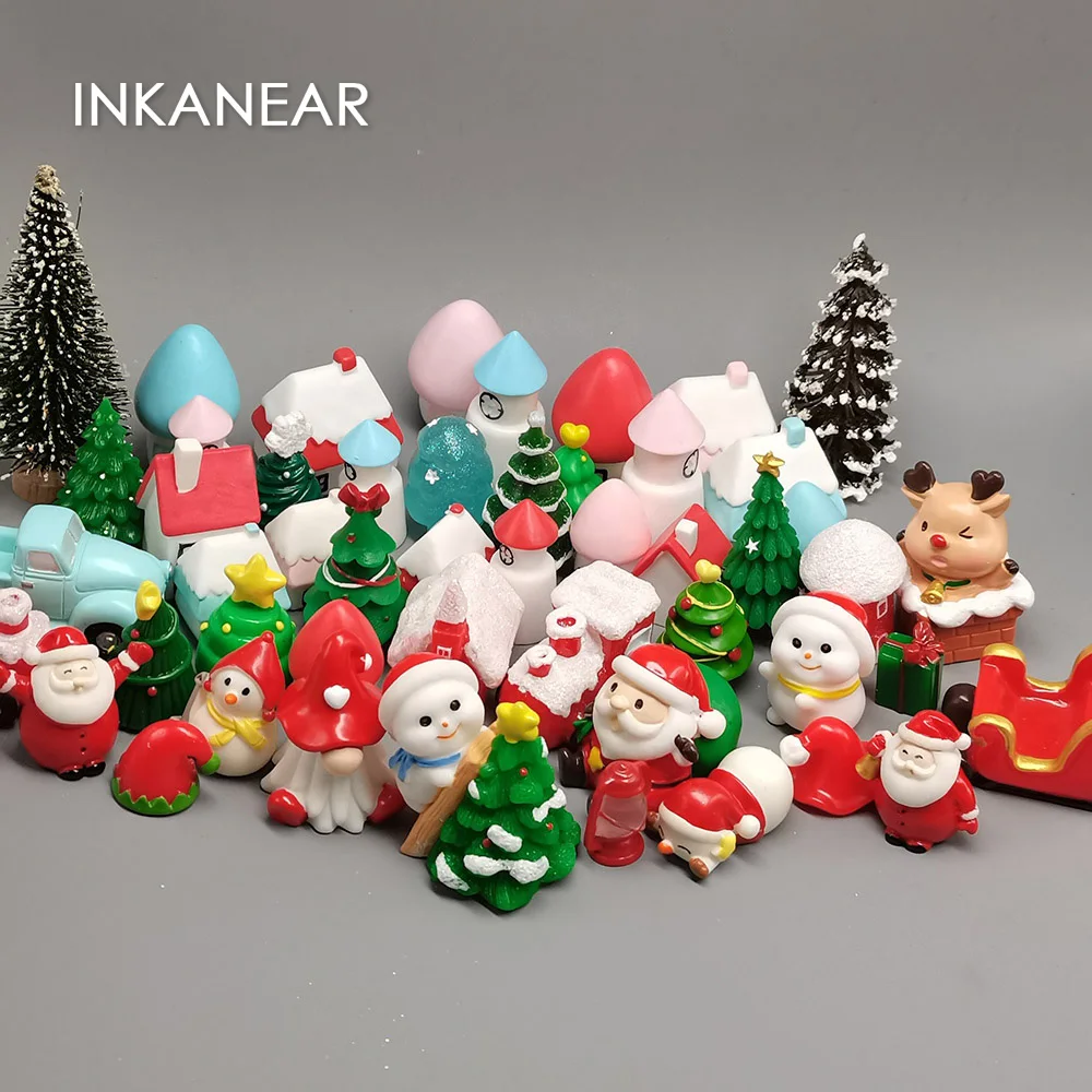 Christmas Present Decoration Tree Santa Claus Fairy Garden Terrarium Snowman Elk Home Figurine Miniature New Year Xmas Box Decor