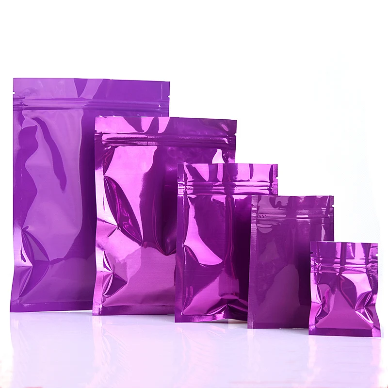 

100pcs Glossy Purple Heat Sealable Zip Lock Mylar Bag Flat Self Seal Resealable Coffee Tea Candy Snack Package Aluminum Foil Bag