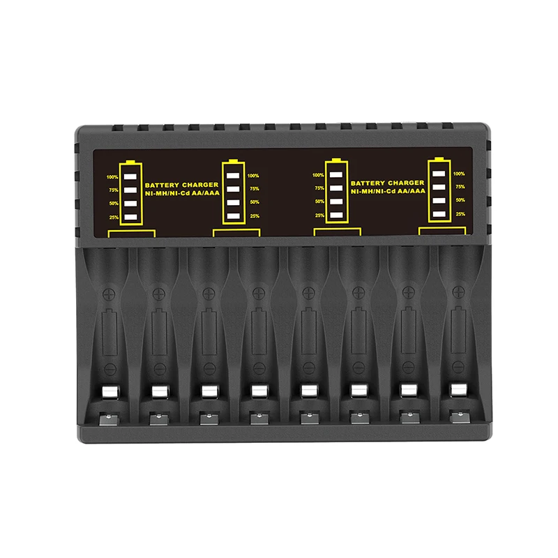 PUJIMAX-Carregador de Bateria Recarregável com Indicador LED, Carregadores de Proteção contra Curto-Circuito, Ni Cd, AAA, AA, 8 Slots
