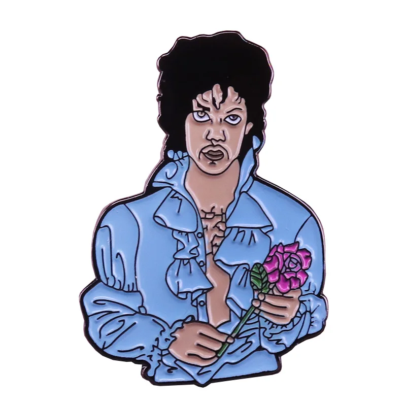 Prince flower badge blue shirts gentleman brooch music art pin rock and roll jewelry