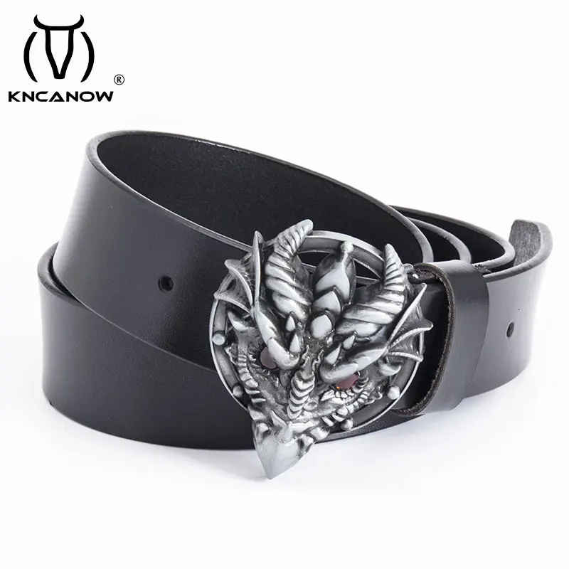 

New Arrival Luxury Brand Handcraft Belt Men Cow Leather Design Fashion Male Cowskin Waist Strap Zinc Alloy Dragon Head Buckle