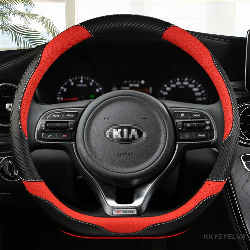 Carbon Fiber Leather Car Steering Wheel Cover for Kia Ceed Sportage Picanto Cerato Seltos Soul Rio 3 4 5 Auto Accessories