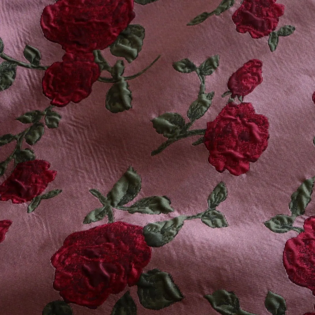 NW212 Autumn Rose Jacquard Fabric Dark Red Brocade Three-dimensional Rose Bag Windbreaker Fashion DIY Sewing Materials