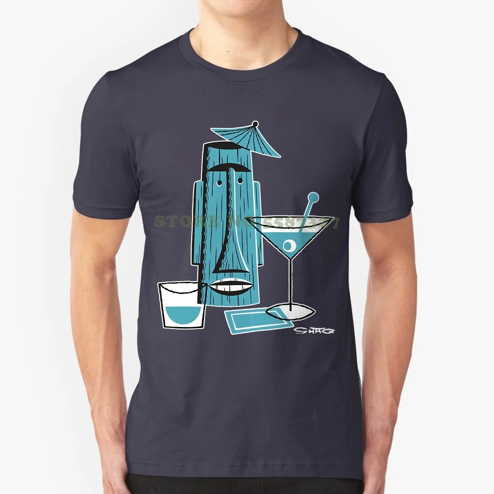 Posterpop Shag Turquoise Tiki Drink T Shirt Navy Blue New Arrival Men T Shirt New