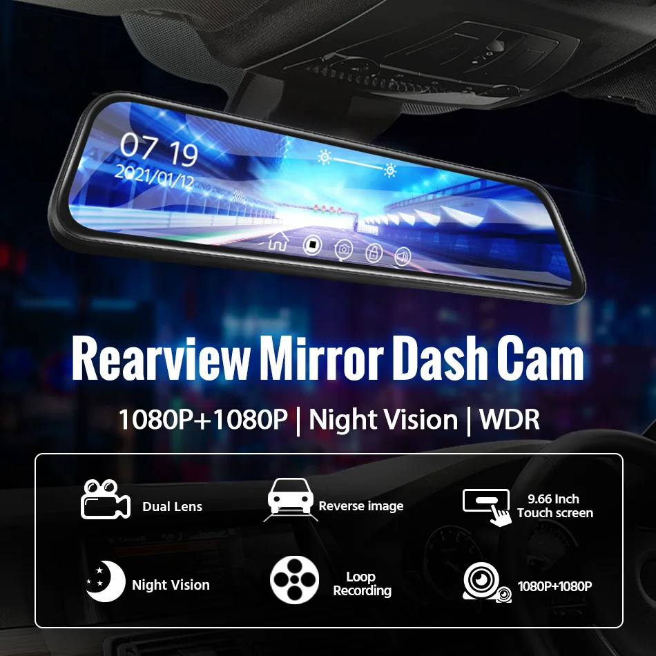 E-ACE 10 インチ車 DVR ミラービデオレコーダー 1080P タッチ