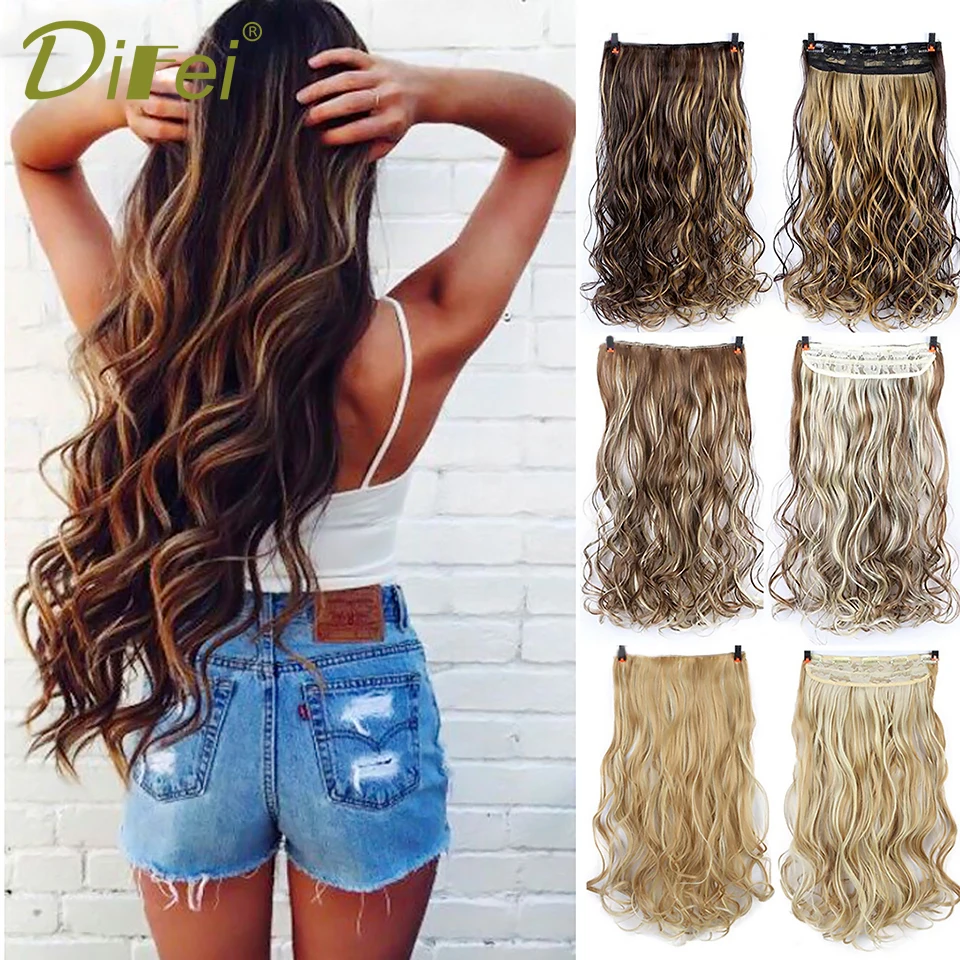 

DIFEI 24" Natural Synthetic Long Wavy Hairpiece 5 Clip In Hair Extensions High Temperature Fiber Fake Hair Extensions for Women