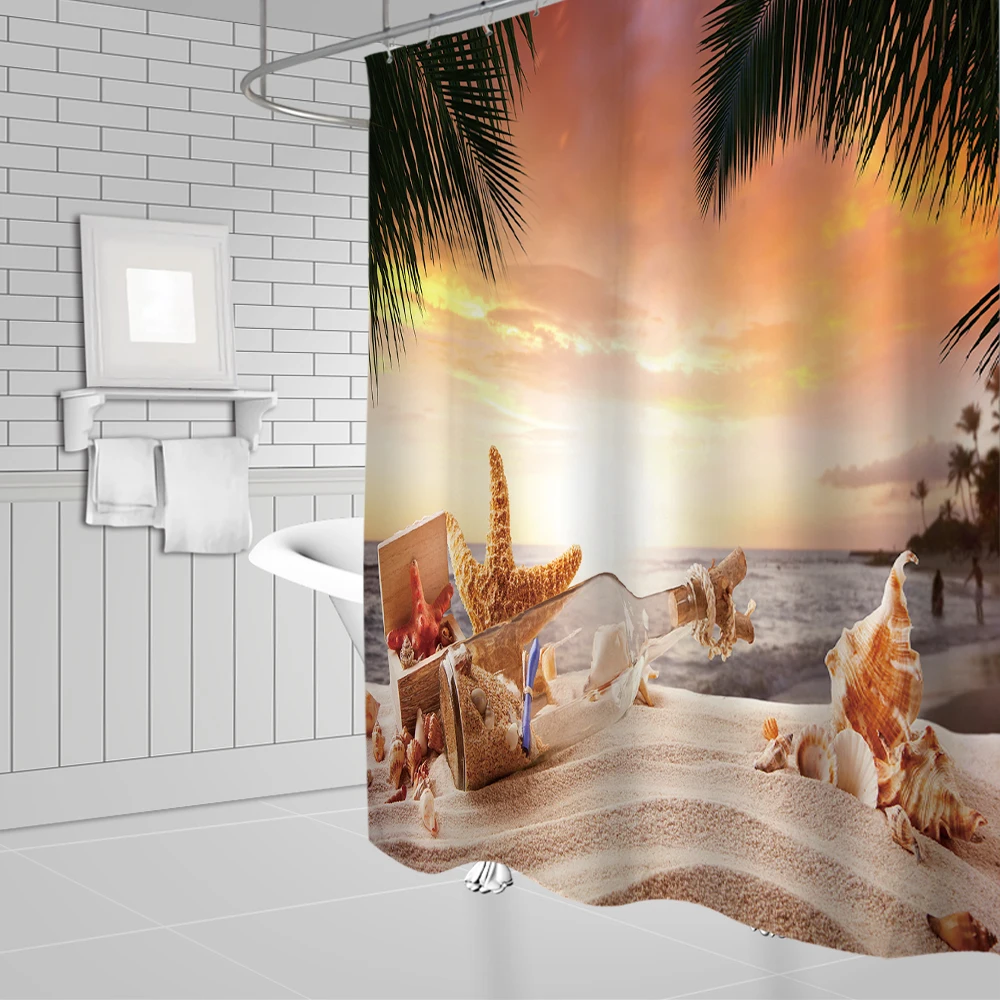 Waterproof Bathroom Shower Curtains Sunset Evening Bath Curtains 3d Printing With Hooks 180*200 Washable Polyester Cloth